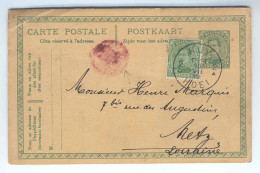 Entier Albert 15 Cachet Bilingue HUY 2C Vers METZ 1919 , Censure Française En Rouge  --  2491 - Cartes Postales 1909-1934