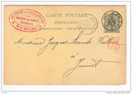 Entier 5 C NAMECHE à JUMET(Bleuté) 1893 Cachet Privé Verres Spéciaux De La Meuse MARCHE LES DAMES  --  2092 - Postkarten 1871-1909