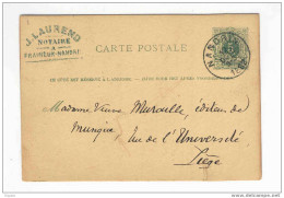 Entier 5 C Simple Cercle NANDRIN 1882 Vers LIEGE - Cachet Privé Du Notaire Laurend à FRAINEUX  --  6/266 - Briefkaarten 1871-1909