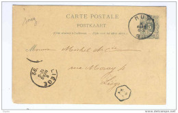 Entier 5 C Chiffre Cachet Simple Cercle HUY 1892 - Origine Manuscrite SENY  --  6 /063 - Cartes Postales 1871-1909
