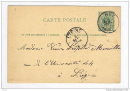 Entier 5 C Chiffre Cachet Simple Cercle HUY 1883 - Origine Manuscrite REGISSA MARCHIN  --  6 /062 - Briefkaarten 1871-1909