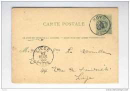 Entier 5 C Chiffre Cachet Simple Cercle HUY 1882 - Origine Manuscrite WANZE --  6 /060 - Postcards 1871-1909