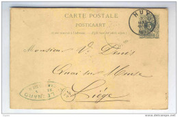 Entier 5 C Chiffre HUY 1892 Vers Liège - Cachet LEONARD , Carrossier  --  5/288 - Briefkaarten 1871-1909