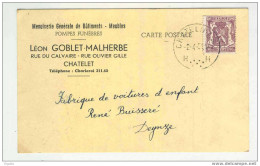 Carte Privée Sceau Etat 90 C CHATELINEAU 1951 - Entete Menuiserie Et Meubles Goblet à CHATELET  --  5/261 - 1935-1949 Kleines Staatssiegel