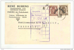 Carte Privée Sceau Etat 10 C + 30 C GEERAARDSBERGEN 1939 - Entete Ondernemer Burens à PARIKE BIJ NEDERBRAEKEL  --  5/262 - 1935-1949 Kleines Staatssiegel