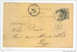 Entier 5 C Chiffre AUBEL 1892 Vers Liège - Exp. Victor KAIRIS , Serrurier  --  5/290 - Cartes Postales 1871-1909
