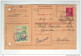 Carte-Récépissé Col Ouvert 1 F + Fiscal TIELT 1944 - Entete Et Cachet Drukker LANNOO   --  5/257 - 1936-1957 Collar Abierto