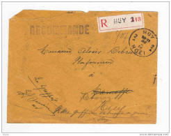 Lettre Recommandée En FRANCHISE TOTALE - HUY 2 1919 Vers MARNEFFE Et RETOUR - Verso Fortune HUCCORGNE Et HUY  --  8/241 - Franchigia