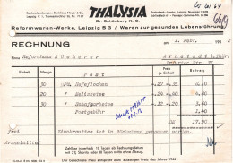 Leipzig DDR Rechnung 1952 " THALYSIA Dr Schönburg KG Reformwaren " - Drogerie & Parfümerie