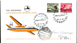 Luxembourg , Luxemburg ,30-5-1965, FDC - Vol Inaugural Luxembourg- Barcelone, Timbres Mi 403,407,GESTEMPELT - Brieven En Documenten