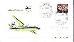 Luxembourg , Luxemburg , 4-6-1967, FDC -Vol Inaugural Luxembourg-Split, Timbre MI 408,GESTEMPELT - Storia Postale