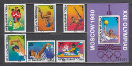 Bulgaria 1979 - Olympic Games, Moscow : Watersports, Mi-Nr. 2840/45+Bl. 98, Used (O) - Gebruikt