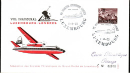 Luxembourg , Luxemburg , 1-4-1965, FDC - Vol Inaugural Luxembourg-Londres , Timbre MI 408,GESTEMPELT - Lettres & Documents