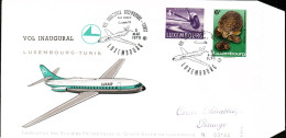 Luxembourg , Luxemburg , 2 Mai 1970 FDC - Vol Inaugural Luxembourg-Tunis , Timbres MI 406, 805, GESTEMPELT - Lettres & Documents