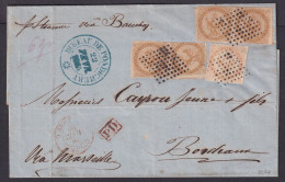 French India, Sc 3, 5 (Yv 3, 5) 10c Pairs On 1864 Cover From PONDICHERRY, Calves - Lettres & Documents