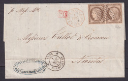 French India, Sc 22 (Yv 20), Pair On 1873 Cover From PONDICHERRY To France, Cert - Brieven En Documenten