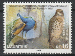 MAURITIUS 2023 JOINT ISSUE 75TH ANNIV. OF DIPLOMATIC RELATIONS BETWEEN INDIA MAURITIUS BIRDS SINGLE STAMP MNH - Joint Issues