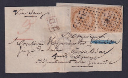 French India, Sc 3 (Yv 3), Pair On 1864 WRAPPER From KARIKAL, Unique, W/ Cert - Lettres & Documents