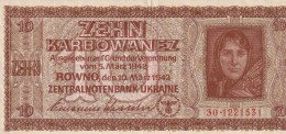 Ukraine 10 Karbowanez 1942 P-52  VF - Ucraina