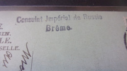 TAMPON  1907 VERS PARIS  CONSULAT IMPERIAL DE RUSSIE A BREME - Other & Unclassified