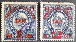 Guatemala 1902 Timbre Fiscal Revenue Stamp Armoiries Arms Surchargé Overprinted CORREOS NACIONALES Yvert 117 118 O Used - Timbres