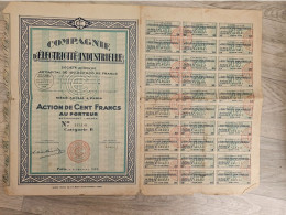 Action Au Porteur Compagnie D'électricité Industrielle De 100 Francs, N°113141 Du 05/01/1929 - Electricity & Gas