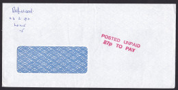 UK: Cover, 1990, No Stamps, Cancel Posted Unpaid, 27p To Pay, Postage Due, Taxed, Written Refused (traces Of Use) - Storia Postale