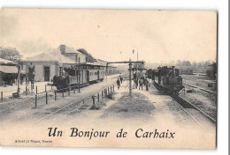 CPA 29 Un Bonjour De Carhaix La Gare Et Le Train Tramway - Carhaix-Plouguer