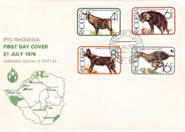 RHODESIA - FDC 1976 VULNERABLE SPECIES OF WILDLIFE MI 180-183 / 1338 - Rhodesia (1964-1980)