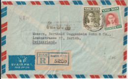 1951 - SIAM - ENVELOPPE RECOMMANDEE Par AVION De BANGKOK ! => ZÜRICH (SUISSE) - Siam