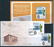 ISRAEL 2016 WW1 CENTENARY AERIAL WARFARE STAMP MNH +FDC+ POSTAL SERVICE BULLETIN - Ungebraucht