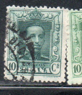 SPAIN ESPAÑA SPAGNA 1922 1926 KING ALFONSO XIII RE ROI CENT. 10c USED USATO OBLITERE' - Oblitérés