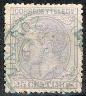 Sello 25 Cts  Alfonso XII 1879, Fechador Trebol VINAROZ (Castellon) Azul, Edifil Num 204 º - Usados