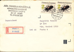 Czechoslovakia Registered Cover Sent To Praha Plzen 1-9-1992 Topic Stamps Insekts - Briefe U. Dokumente