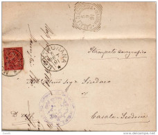 1891   STORIA POSTALE LETTERA CON ANNULLO  MONTAGNANA + CASALE DI SCODOSIA PADOVA - Storia Postale