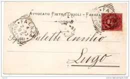 1893  CARTOLINA    INTESTATA   CON ANNULLO FAENZA RAVENNA  + LUGO - Storia Postale
