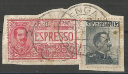 Libia Colonia Frammento Affrancatura MISTA Bengasi 12apr1918 Con Libia Michetti C.15 SPST + Exp.#1 Regno C.25 Rosso - Express Mail