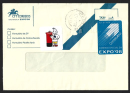 Carta Expedida Da EXPO 98 Com Vinheta Do Gil E Vinheta De Correio Azul. Letter Sent EXPO 98 With Sticker From Gil. - Covers & Documents