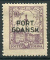 PORT GDANSK 1926 Thin Overprint On 10 Gr.  Definitive  LHM / *.  Michel 13 - Occupazioni