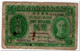 HONG KONG,1 DOLLAR,1949,P.324a,POOR - Hongkong