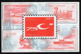 1998 TURKEY 75TH ANNIVERSARY OF THE FOUNDATION OF TURKISH REPUBLIC SOUVENIR SHEET USED - Hojas Bloque