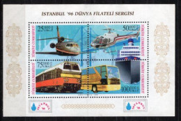 1996 TURKEY ISTANBUL '96 WORLD PHILATELIC EXHIBITION - VEHICLES SOUVENIR SHEET USED - Blokken & Velletjes