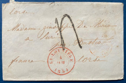 Lettre De BELGIQUE 1854 De La LOUVIÈRE Pour LURI En CORSE Par BASTIA Arrivée Cursive " 19/ LURI " - Landelijks Post
