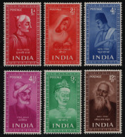 Indien 1952 - Mi-Nr. 221-226 ** - MNH - Heilige & Dichter (II) - Nuovi