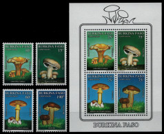 Burkina Faso 1990 - Mi-Nr. 1231-1234 & Block 134 ** - MNH - Pilze / Mushrooms - Burkina Faso (1984-...)