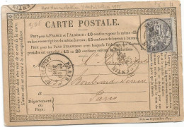 FRANCE SAGE 15C GRIS CARTE PRECURSEUR ST QUENTIN AISNE 1877 - Cartoline Precursori