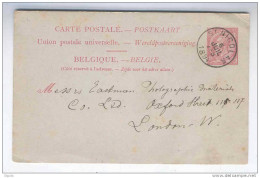 Entier Postal TP 46 Simple Cercle ST NICOLAS 1894 Vers LONDRES - Origine Manuscrite HAASDONCK  --  B4/602 - Briefkaarten 1871-1909