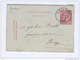 Carte-Lettre Type TP No 46 Simple Cercle OSTENDE 1892 Vers BRUGGE  - Origine Manuscrite BREDENE  --  B4/594 - Cartes-lettres