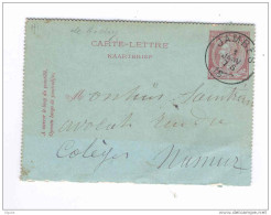 Carte-Lettre Type TP No 46 Simple Cercle JAMBES 1887 Vers NAMUR - Origine Manuscrite ANDOY --  B4/590 - Letter-Cards