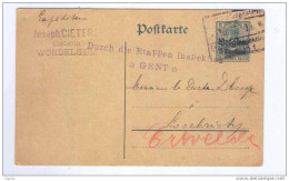 Entier Postal Belgien à 5 Cent. Utilisé Aux Etapes - WONDELGEM 1915 Vers LOOCHRISTI - 2 Censures Des Etapes  --  B3/704 - OC26/37 Territori Tappe